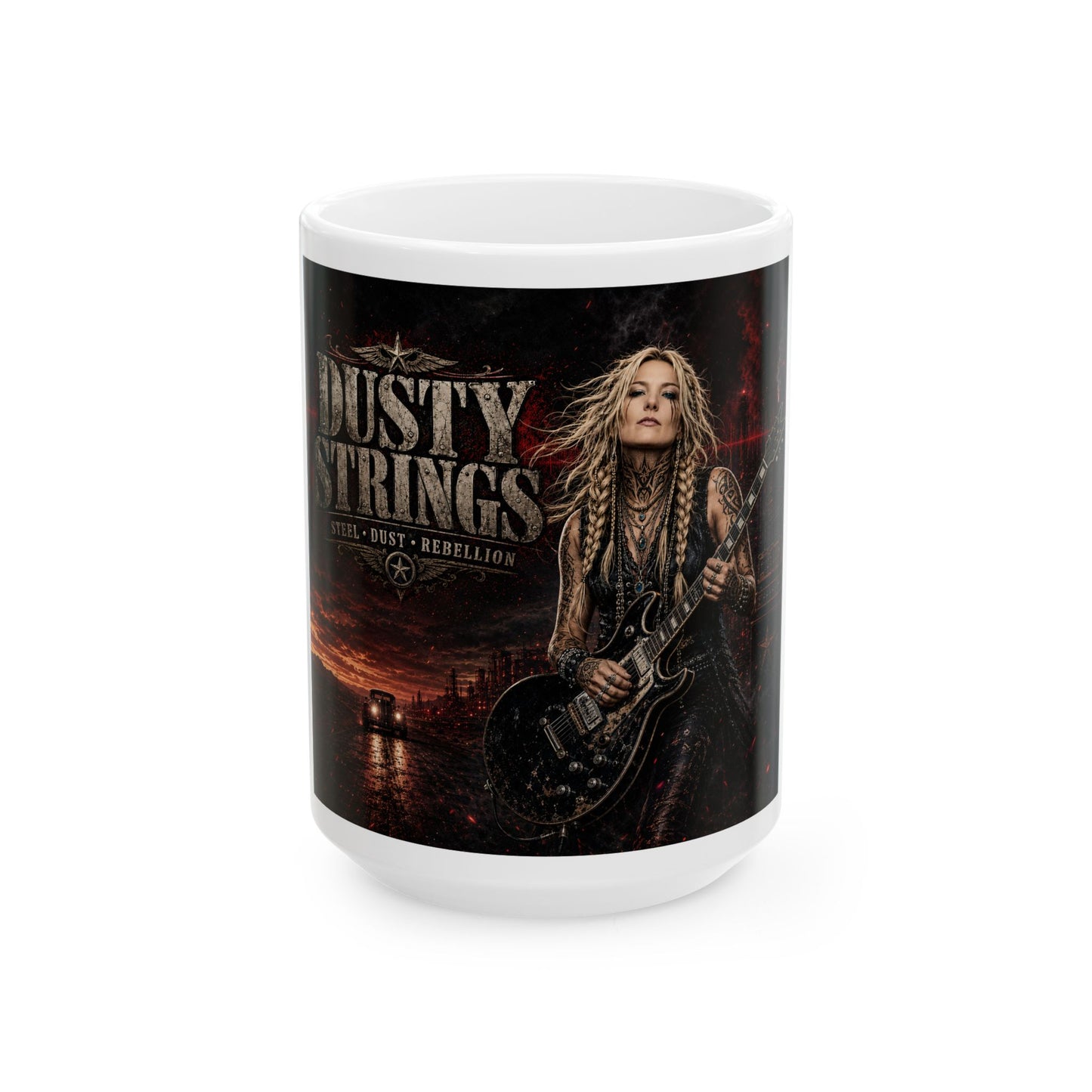 Dusty Strings Rock Guitarist Ceramic Mug — Vintage Rebellion 11oz/15oz
