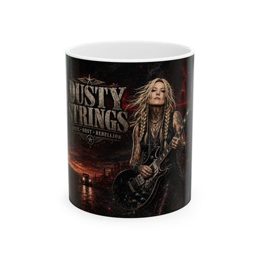 Dusty Strings Rock Guitarist Ceramic Mug — Vintage Rebellion 11oz/15oz