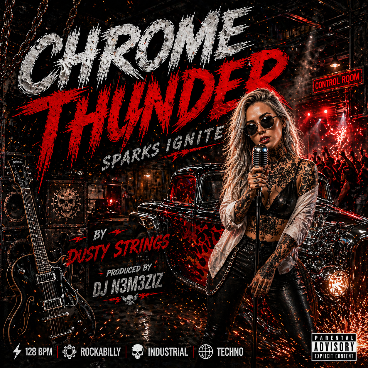 Chrome thunder, sparks ignite by Dusty Strings | Rockabilly Industrial techno